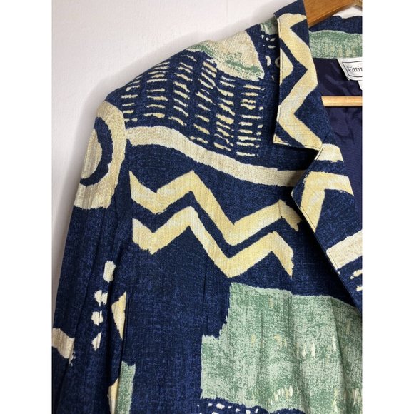 Vintage Fitting Image Women's 1X Blue Geometric Pattern Light Blazer Top - Picture 4 of 10